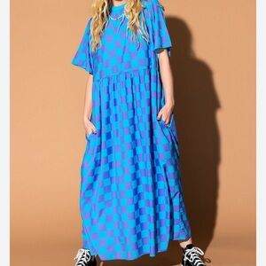 Blue and Purple Checkered Maxi Dress